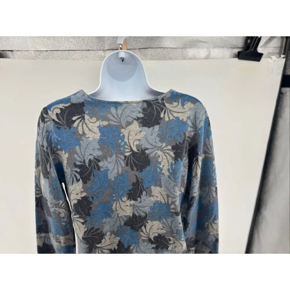 Tweeds Leaf Print V-Neck Sweater Wool Angora Rabbit Hair Size Medium